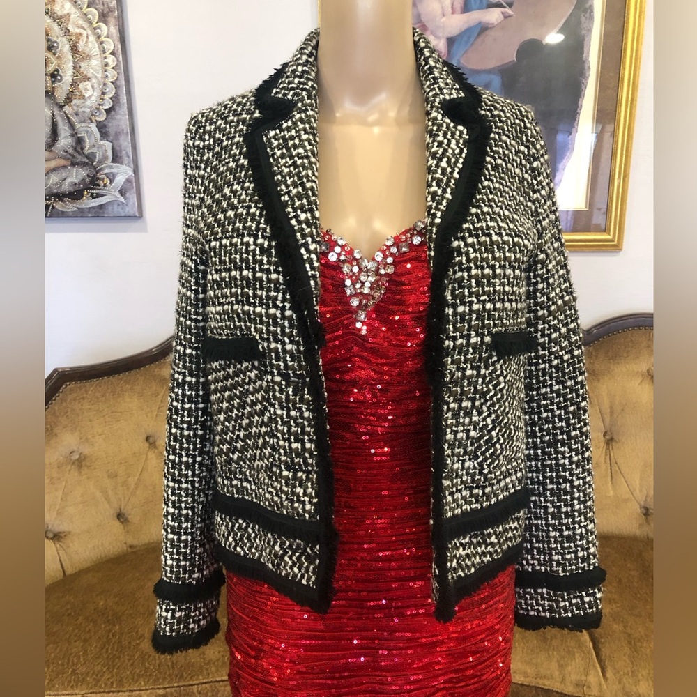 Elegant Black and White Tweed Blazer